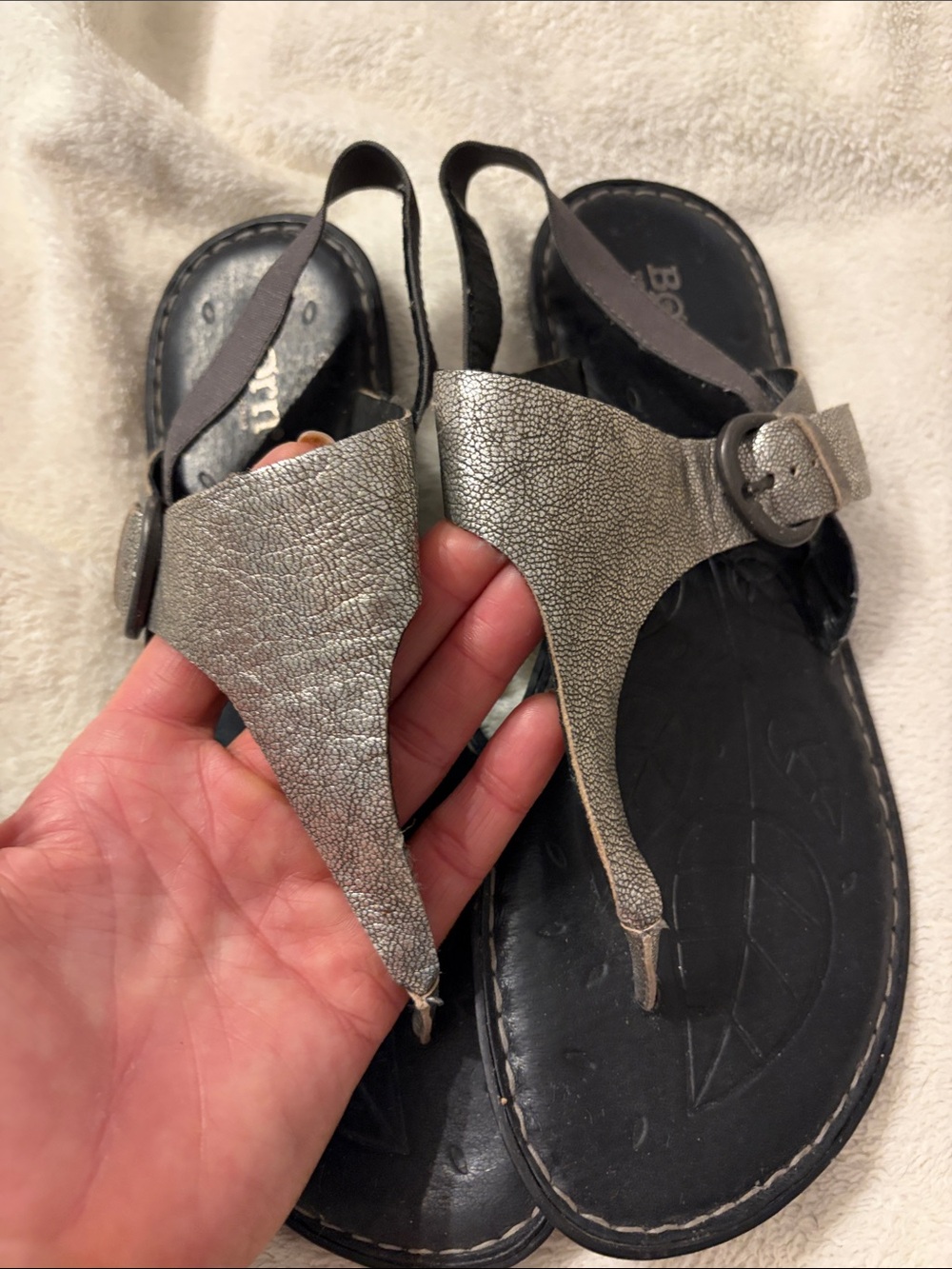 Born Metallic Silver Slingback Thong Sandals